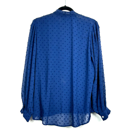 Beacon Apparel Blouse Womens 1X Navy Blue Swiss Dot Faux Wrap Long Sleeve - Picture 7 of 12